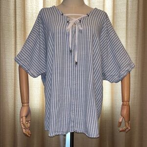 Arna York Collection Blue and White Striped V Neck Tie Top Women's 26-28